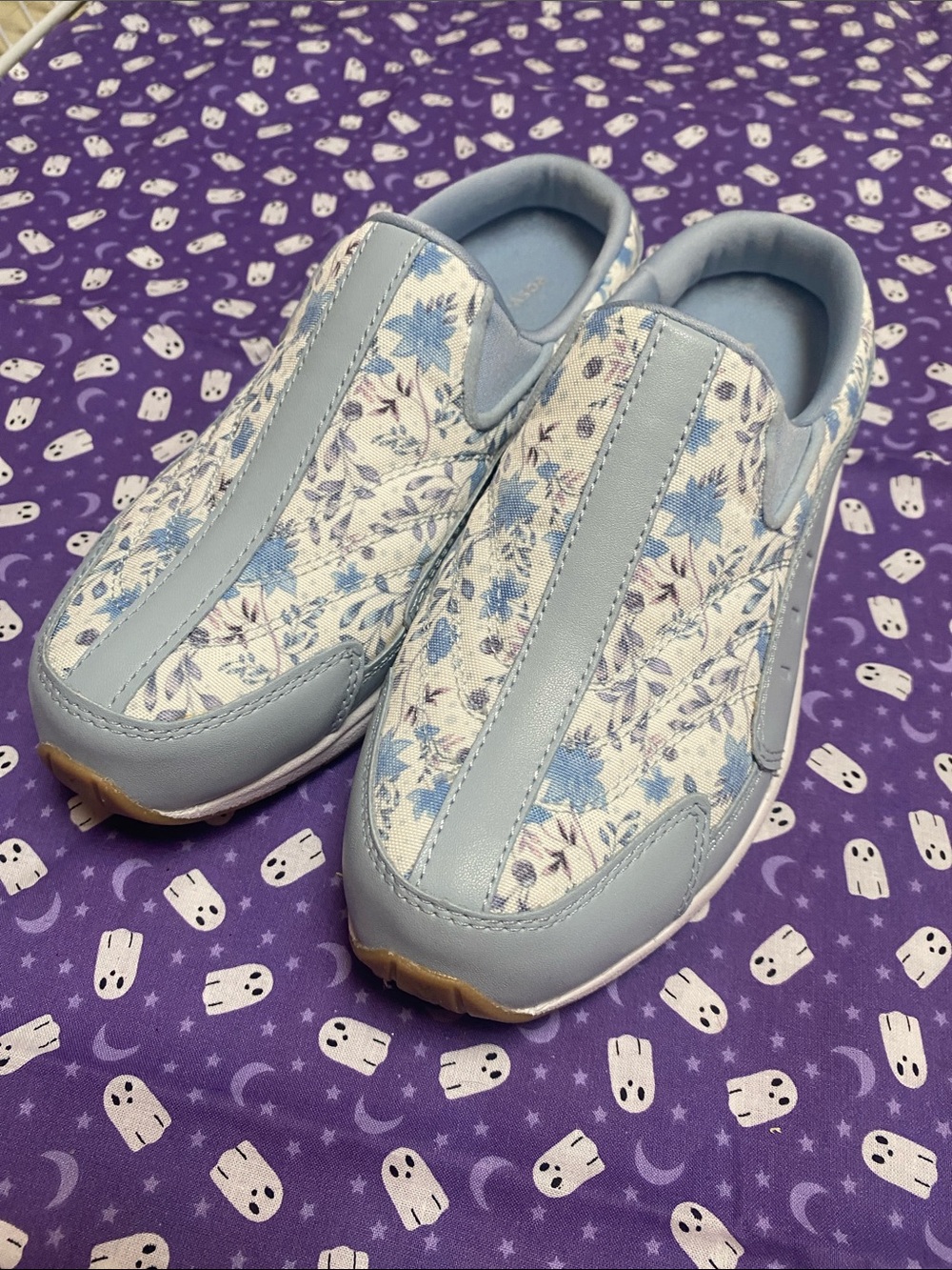 Easy Spirit Light Blue Floral Slip-On Mules